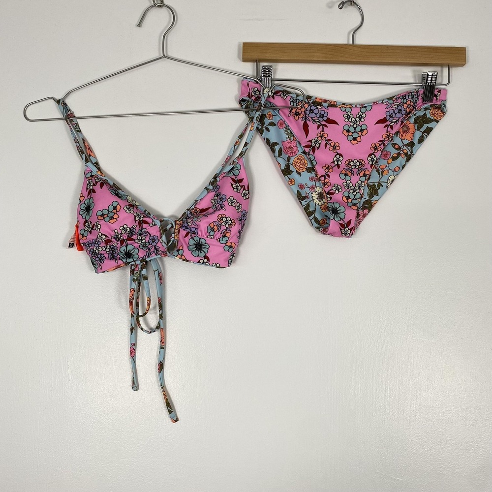 Maaji Bikini Set Womens Small Multicolor Floral Reversible Triangle Top Bottoms